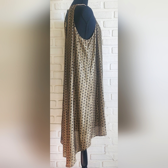 Michael Kors Chain Halter Dress Bergalia Black Gold Foil Art Deco Size Large - Picture 14 of 17